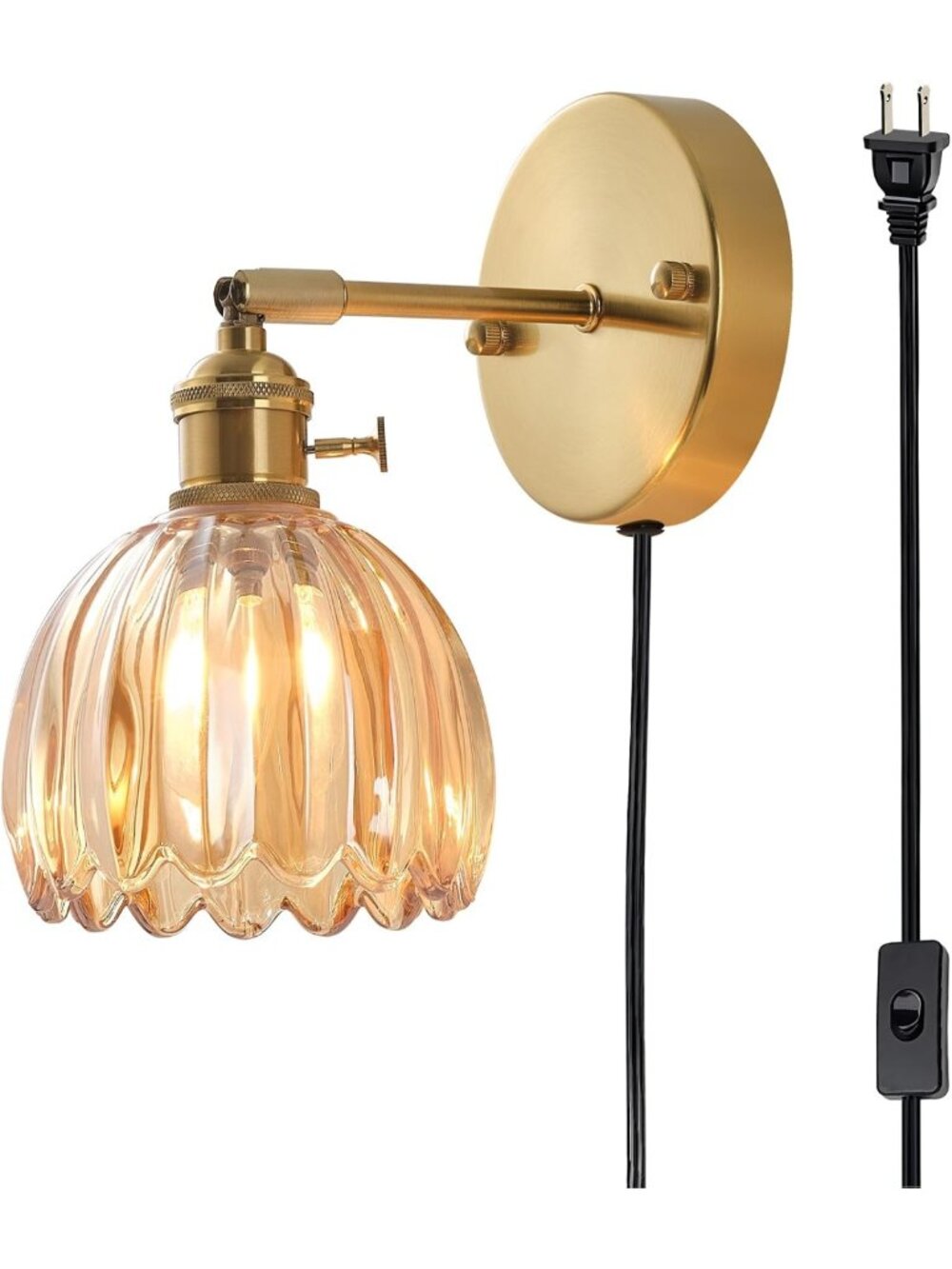 Vintage Tulip Crystal Wall Sconce Light, Hardwired & Plug-in, Amber Shade